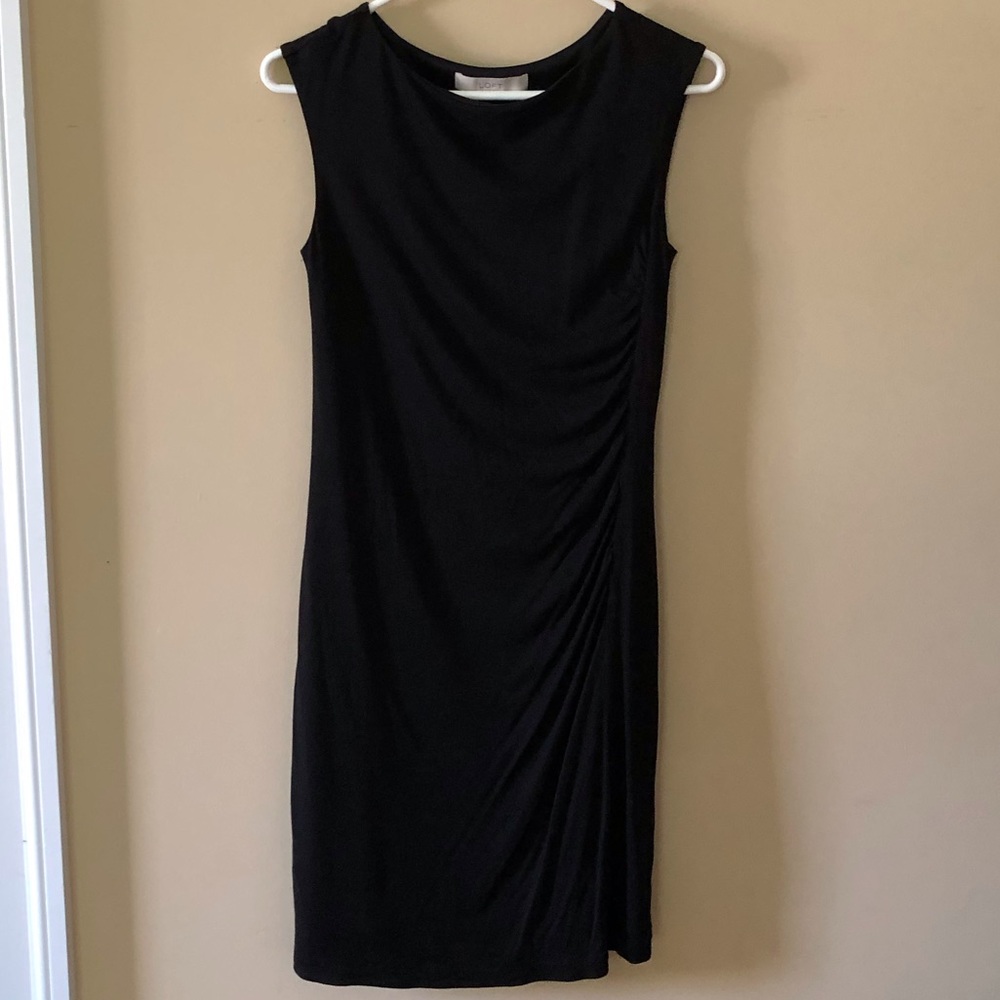 LOFT Black Side Ruched Sheath Dress